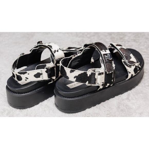 Steve Madden BigMona Black White Cow Print Platform Sandals Womens Size 10 - Picture 11 of 15